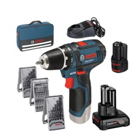 Bosch Professional GSR 12V-15 Акумуляторний дриль-шурупокрут + набір біт + свердла (39 шт.)